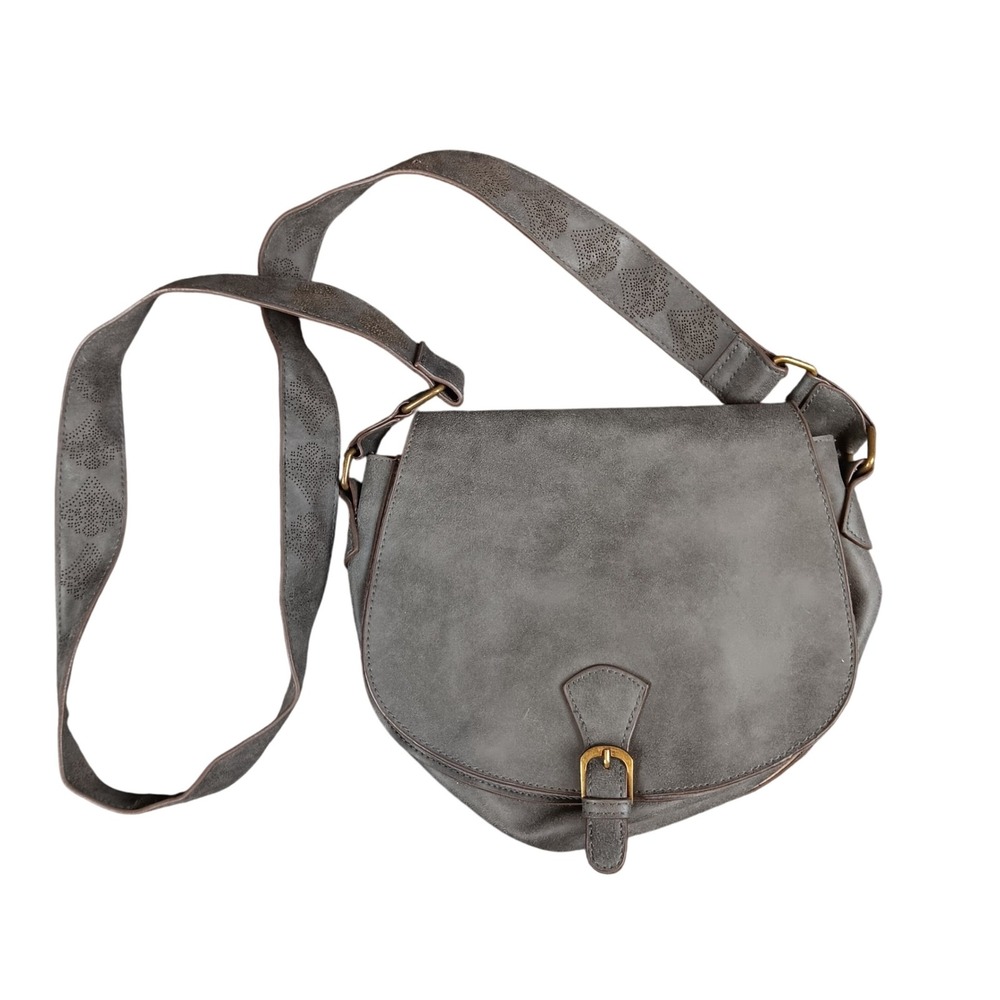 T-Shirt & Jeans Gray Saddle Bag Crossbody Purse Buckle Flap Adjustable Strap